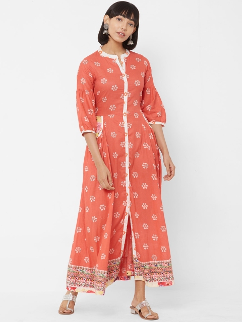 

Vedic Women Peach & White Printed Maxi Dress