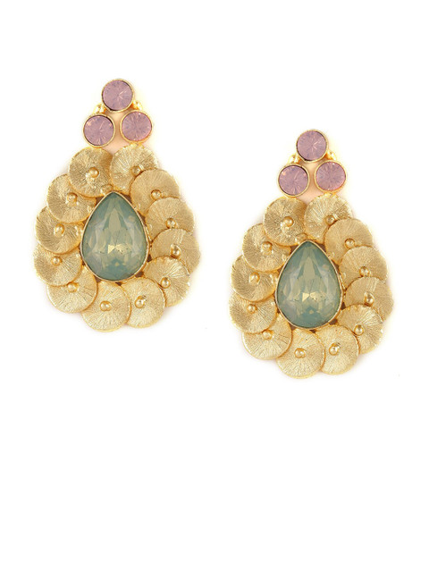 

ZeroKaata Gold-Toned & Green Teardrop Shaped Handcrafted Drop Earrings