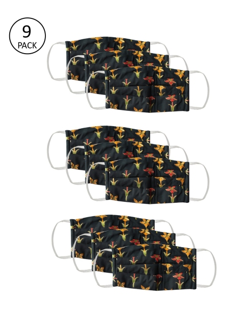 

Bellofox Unisex Pack of 9 Pcs Black & Orange Reusable 3-Ply Outdoor Cloth Masks