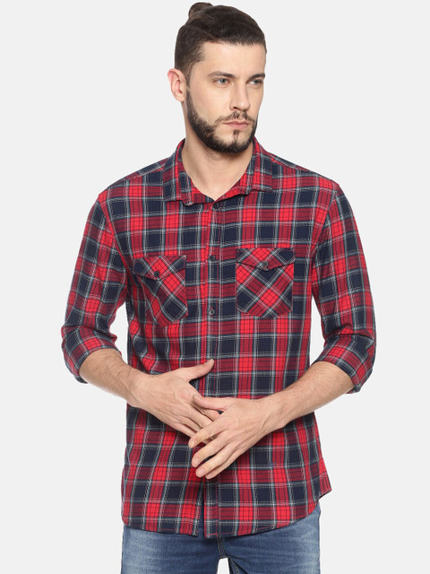 

SHOWOFF Men Red & Black Slim Fit Checked Casual Shirt