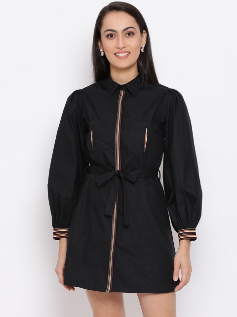 

ALL WAYS YOU Women Black Solid Shirt Dress