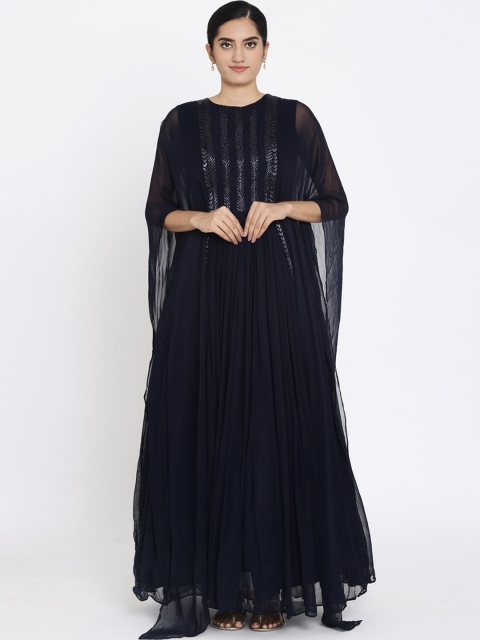 

Koskii Women Navy Blue Embellished Maxi Dress