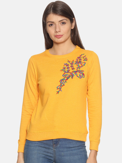 

Kryptic Women Mustard Yellow Embroidered Sweatshirt