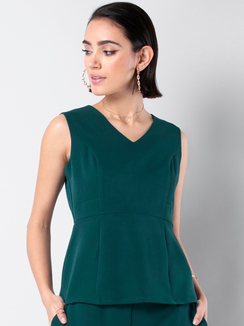 

FabAlley Women Green Solid Peplum Top