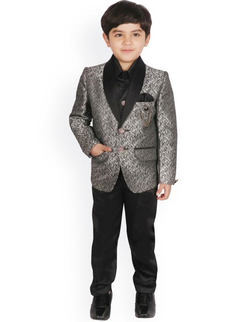 

SG YUVRAJ Boys Grey & Black Self-Design Suit Set
