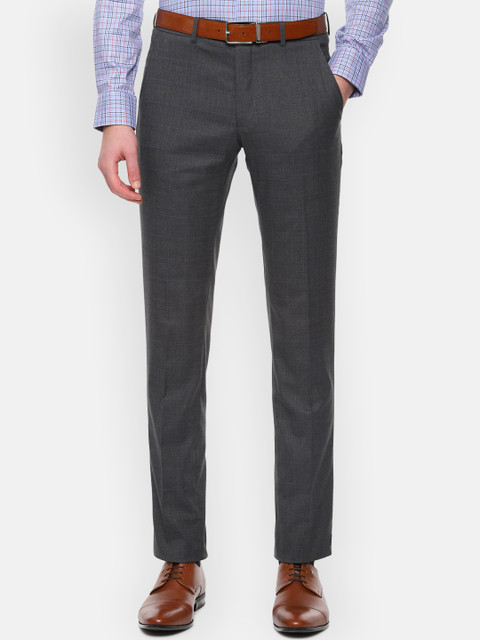 

Van Heusen Men Grey Slim Fit Checked Formal Trousers