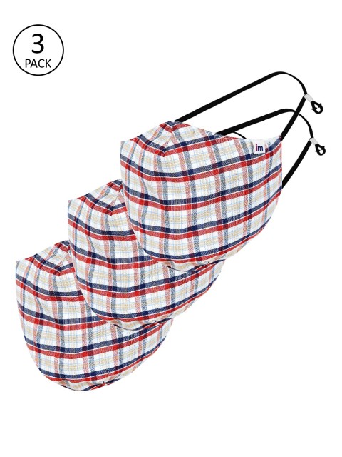 

Impulse Unisex 3 Pcs Checked 4-Ply Anti-Pollution Reusable Cloth Masks, White