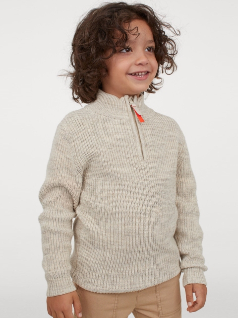

H&M Boys Beige Solid Ribbed Cotton Jumper