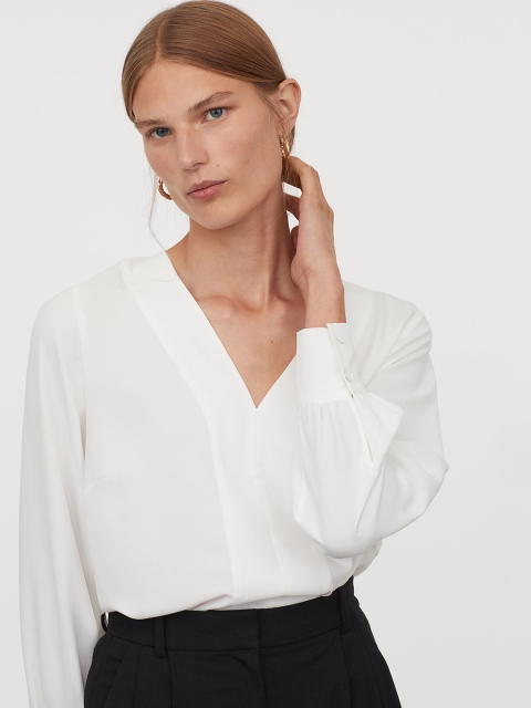 

H&M Women White V-Neck Blouse