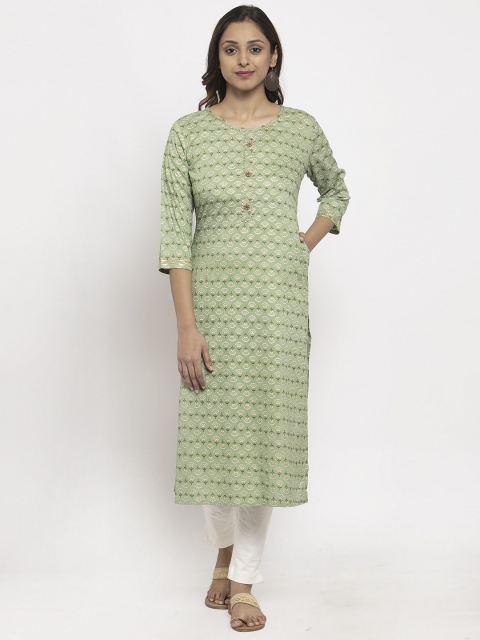 

TAG 7 Women Green Printed Straight Kurta
