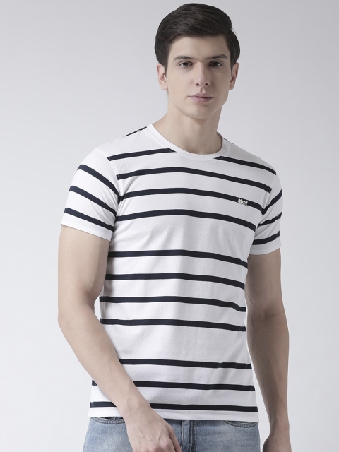 

Club York Men White Striped Round Neck T-shirt