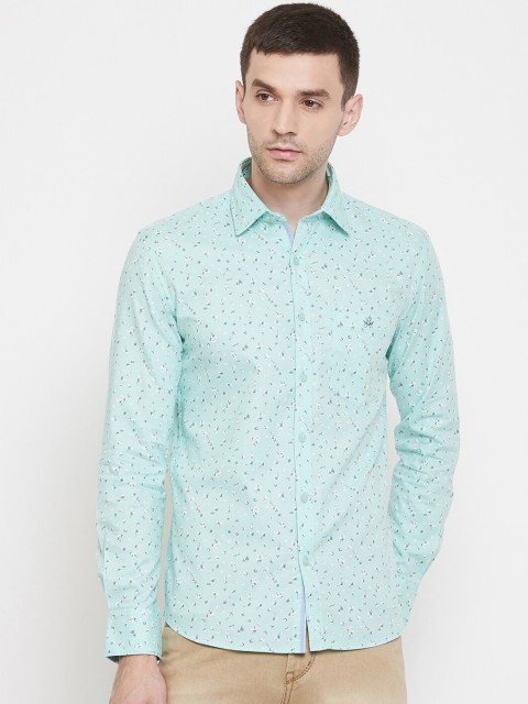 

Crimsoune Club Men Turquoise Blue Slim Fit Printed Casual Shirt