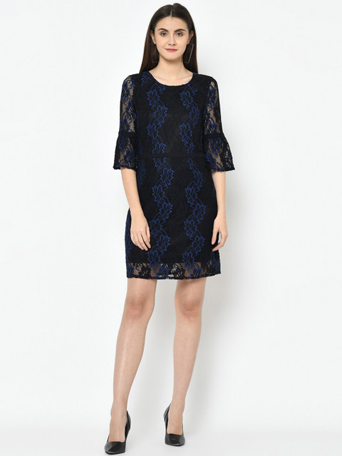 

Latin Quarters Women Black Self Design A-Line Dress