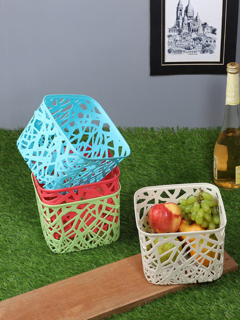 

TIED RIBBONS Multicolored Set of 4 Plastic Baskets, White