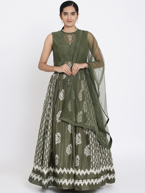 

Koskii Women Green Printed A-Line Dress