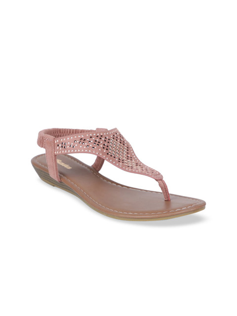 

Bata Women Pink Embellished PU Open Toe Flats