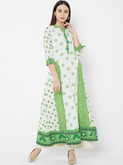

Vedic Women Green & White Printed Maxi Dress
