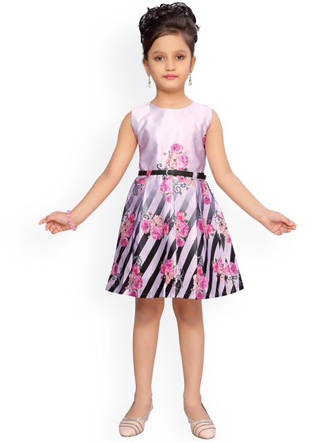 

Aarika Girls Lavender & Black Floral Printed Fit and Flare Dress