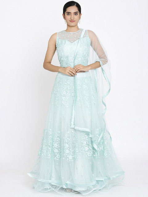 

Koskii Sea Green Floral Embroidered Ready to Wear Lehenga & Blouse with Dupatta