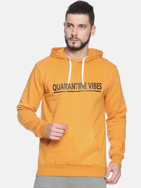 

Campus Sutra Men Mustard Printed Hooded Sweatshirt