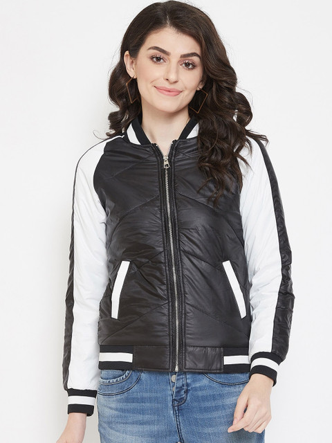 

Austin wood Women Black & White Colourblocked Lightweight Bomber Jacket