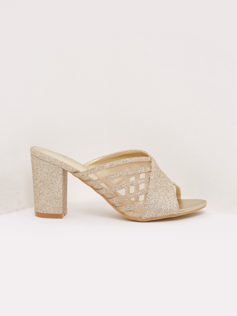 

shoexpress Women Gold Embellished Heeled Mules