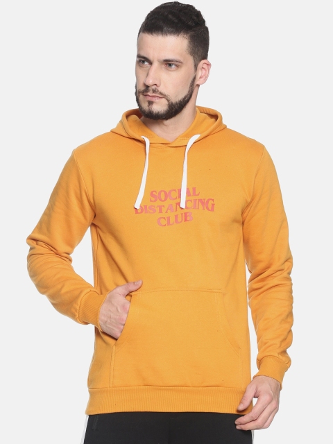 

Campus Sutra Men Mustard Yellow Printed Hooded Sweatshirt