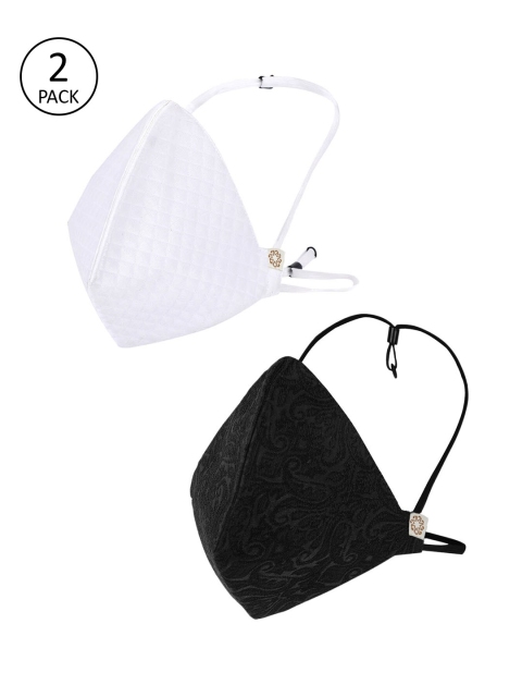 

VASTRAMAY Men 2 Pcs 4-Ply Reusable Protective Outdoor Masks With a Potli Bag, White