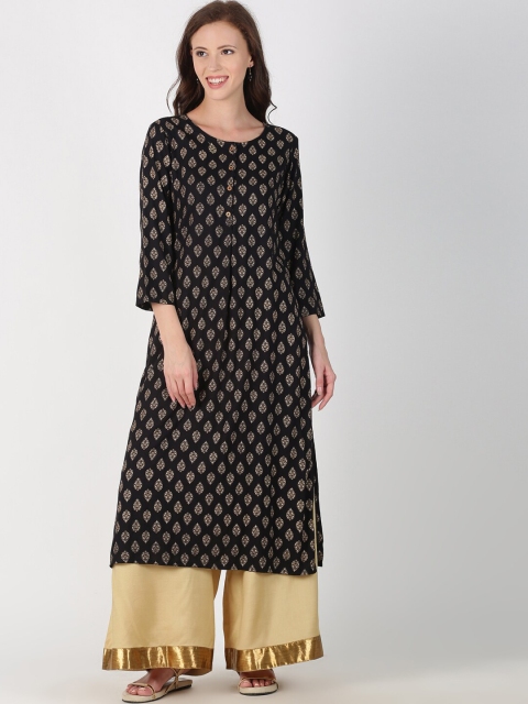 

Saffron Threads Women Black & Beige Printed Kurta with Palazzos