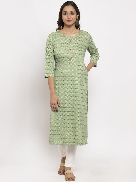 

TAG 7 Women Green Printed Straight Kurta