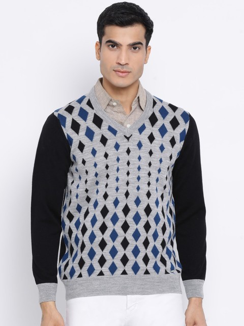 

Monte Carlo Men Black Self Design Pullover Woolen Sweater