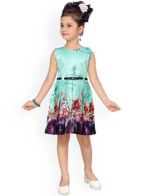 

Aarika Girls Turquoise Blue Printed A-Line Dress