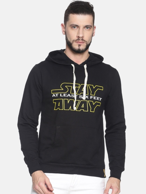 

Campus Sutra Men Black Printed Hooded Sweatshirt