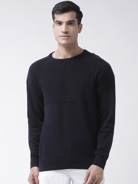

Club York Men Navy Blue Self Design Pullover Sweater