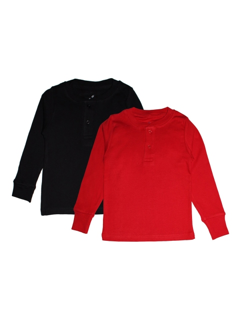 

KiddoPanti Kids Pack of 2 Solid Henley Neck T-shirts, Red