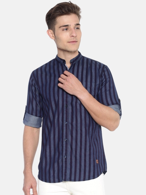 

Campus Sutra Men Navy Blue Classic Regular Fit Striped Casual Shirt