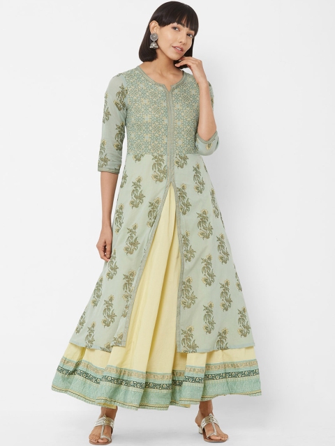 

Vedic Women Green Printed A-Line Dress