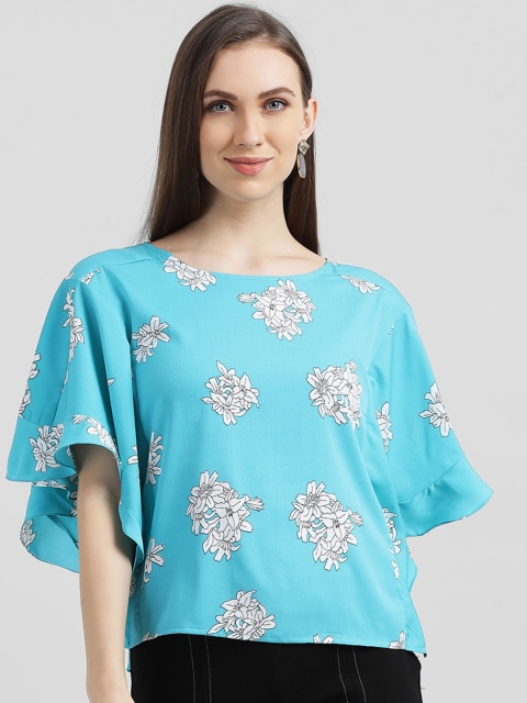 

Zink London Women Turquoise Blue Floral Printed Top