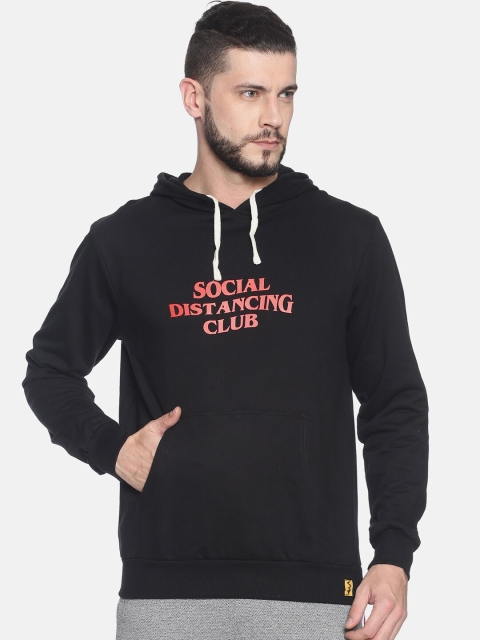 

Campus Sutra Men Black Printed Hooded Sweatshirt