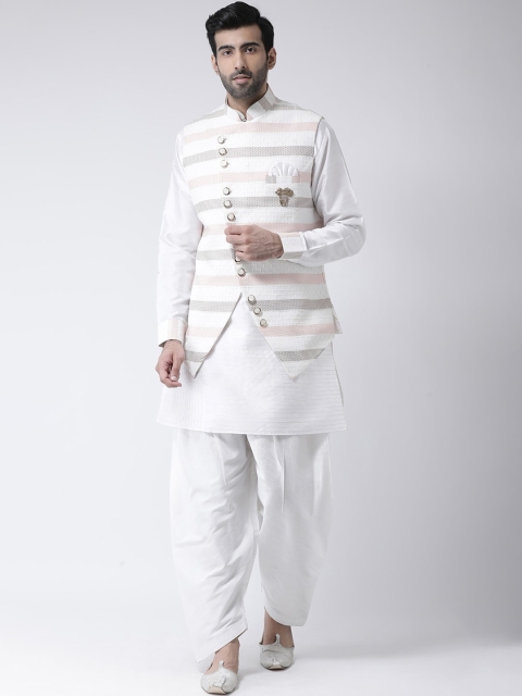 

SG RAJASAHAB Men White Solid Kurta with Dhoti Pants & Waist Coat
