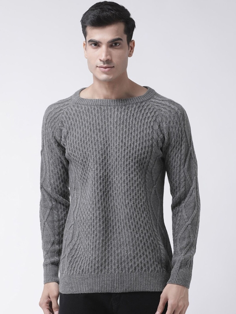 

Club York Men Charcoal Self Design Pullover Sweater