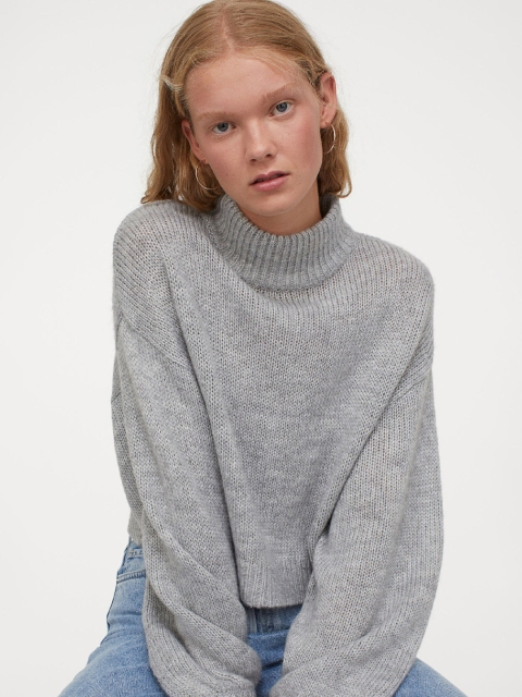 

H&M Women Grey Solid Knitted Jumper