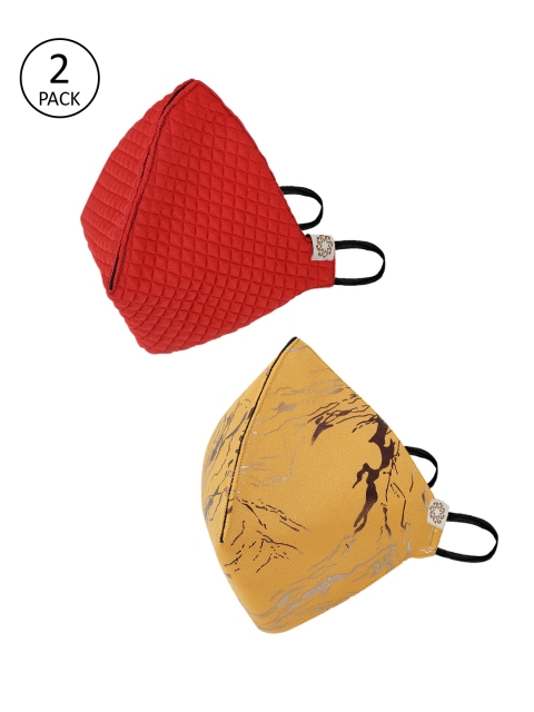 

VASTRAMAY Adults Pack of 2 Reusable 4-Layers Cloth Masks, Yellow