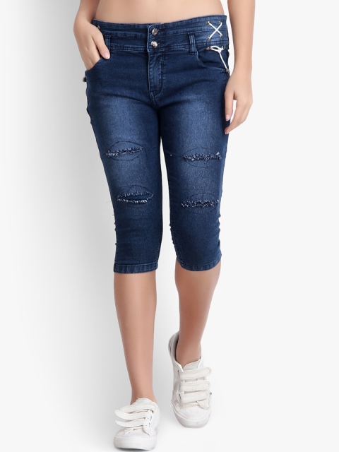 

Perfect Outlet Women Blue Solid Slim Fit Capris