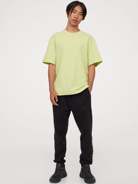 

H&M Men Black & Lime Green Printed Joggers