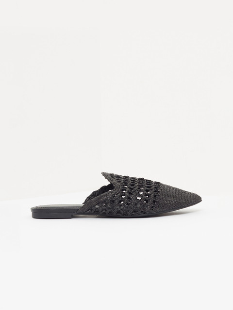 

shoexpress Women Black Woven Design PU Mules