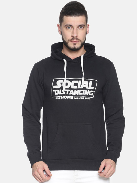 

Campus Sutra Men Black Printed Hooded Sweatshirt