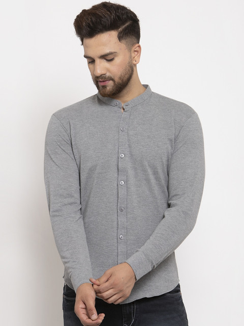 

WILD WEST Men Grey Melange Regular Fit Solid Casual Shirt