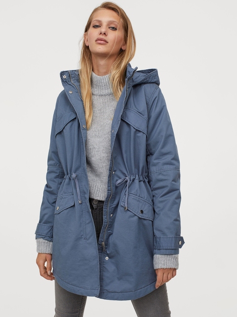 

H&M Women Blue Cotton Twill Parka Jacket