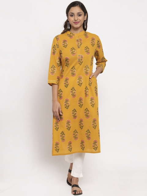 

TAG 7 Women Mustard Printed Straight Kurta